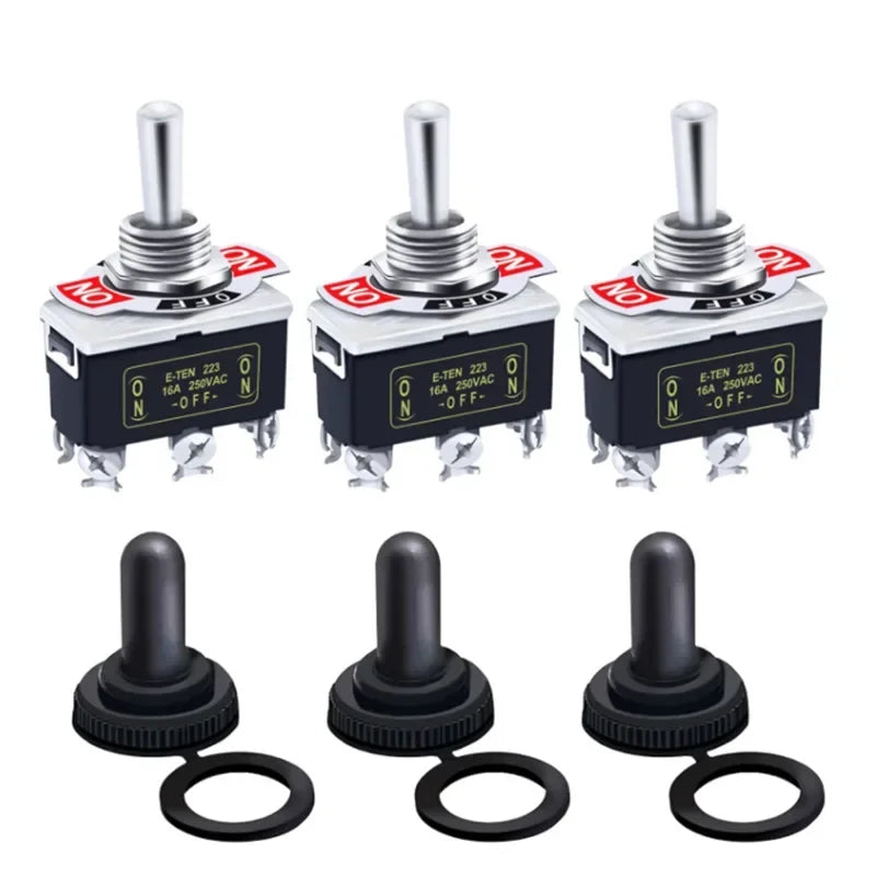 5Pcs SPST Toggle Switch 15A 250V with water resistant cover