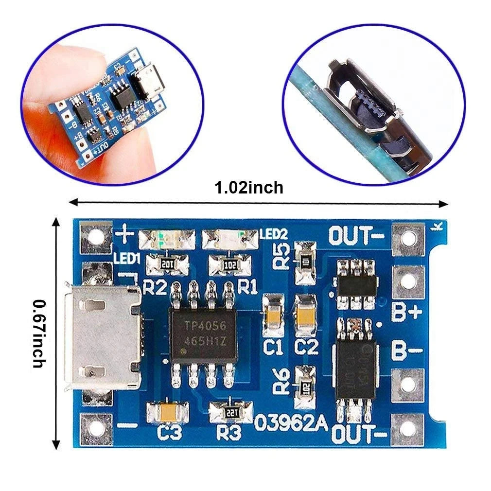 5V/1A TP4056 Lithium Battery Charger Module (Variants: USB-C, Micro, Mini)