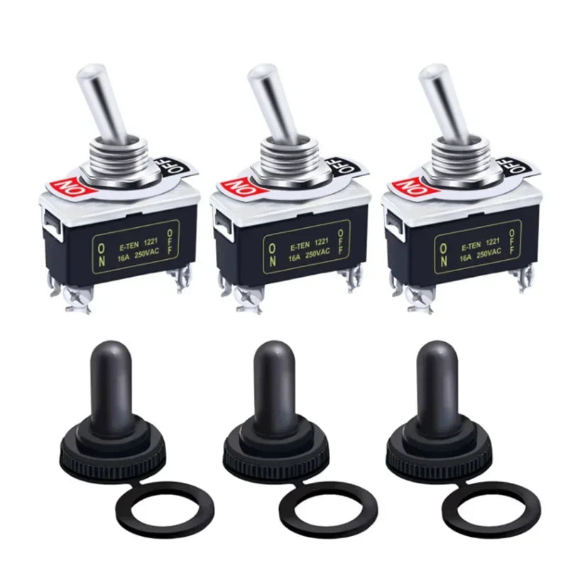 5Pcs SPST Toggle Switch 15A 250V with water resistant cover