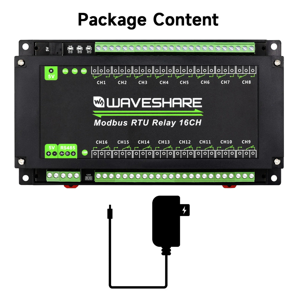 Waveshare Modbus RTU 16-Ch Relay Module (RS485 Interface)