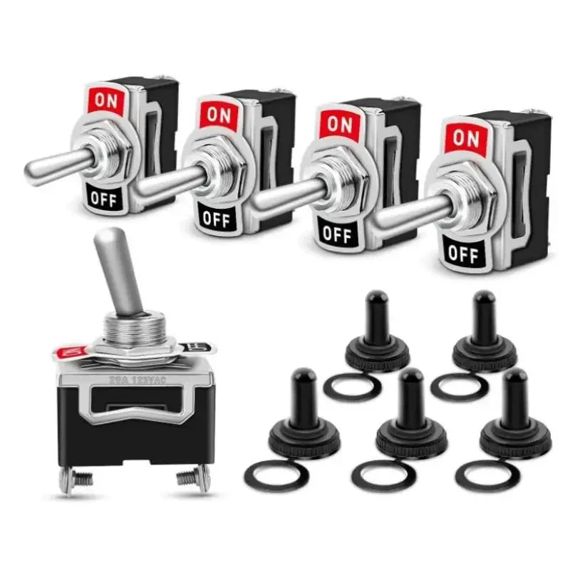 5Pcs SPST Toggle Switch 15A 250V with water resistant cover